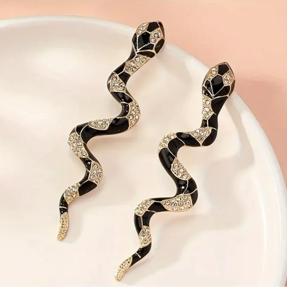 rhinestone snake earrings - Picture 2 of 4